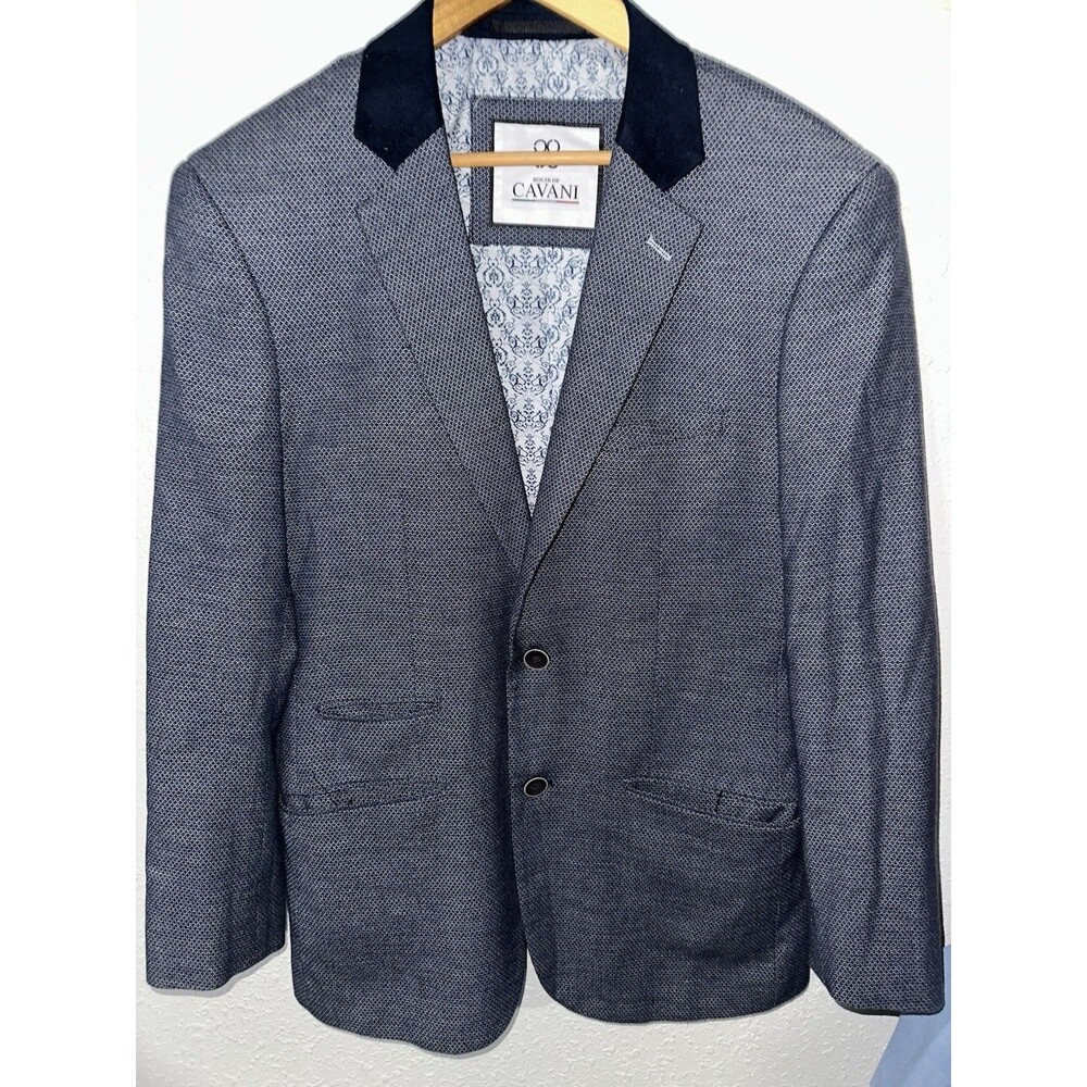 House of Cavani Blue Blazer Jacket Sz 38US Mens Smart Suit Jacket Textured Lined